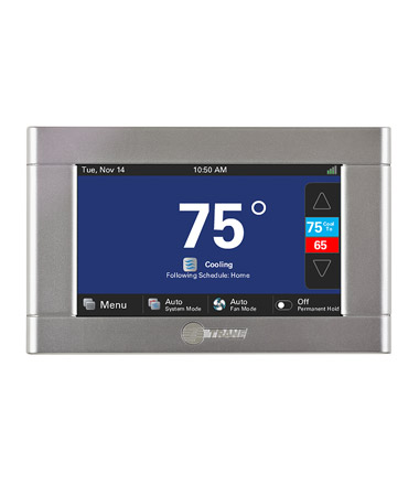 ComfortLink™ II XL850<br />Trane ComfortLink™ II XL850 Communicating Control with built-in Nexia Bridge combines communicating system technology and a home automation hub to remotely control your home, comfort, and energy use. It's easily accessible from a smartphone, tablet or computer, which makes adjusting the temperature for your family's comfort a breeze.<br /><br />Comfort<br />The ComfortLink™ II XL850 combined with Trane’s TruComfort Variable Speed System works with a network of controls and sensors to optimize the temperature and humidity by adjusting compressor and fan speeds in real time to give you the most comfortable air conditions as efficiently as possible.<br /><br />Connectivity and Control<br />Connect and control your thermostat from a smartphone, tablet and computer*. With the XL850’s Nexia smart home built in bridge you have the flexibility to remotely monitor and control over 200 smart home devices. Smart home devices you may control with Nexia include your home's lights, locks and even your garage door from virtually anywhere with the Nexia app or with the convenience of your voice through an Amazon Alexa or Google Home enabled devices.**<br /><br />Real Time Diagnostics<br />Nexia can monitor your HVAC system real time with the Nexia diagnostics and alert your Trane dealer if there is an issue. With your permission, real time information is easily accessible for your dealer so they can remotely view details on how your heating and air conditioning system is performing.<br /><br />Key Features<br />Wi-Fi or Ethernet Connectivity<br />4.3" Diagonal Color Touchscreen<br />Built-in Nexia Bridge<br />Program up to 4 schedules a day, 7 days a week<br /><br />* Requires internet service and connection to Nexia.<br />** Nexia remote climate access is included with the purchase of a connected control. Adding smart home devices to your Nexia system may require a monthly subscription. Ask your Trane Dealer for details.